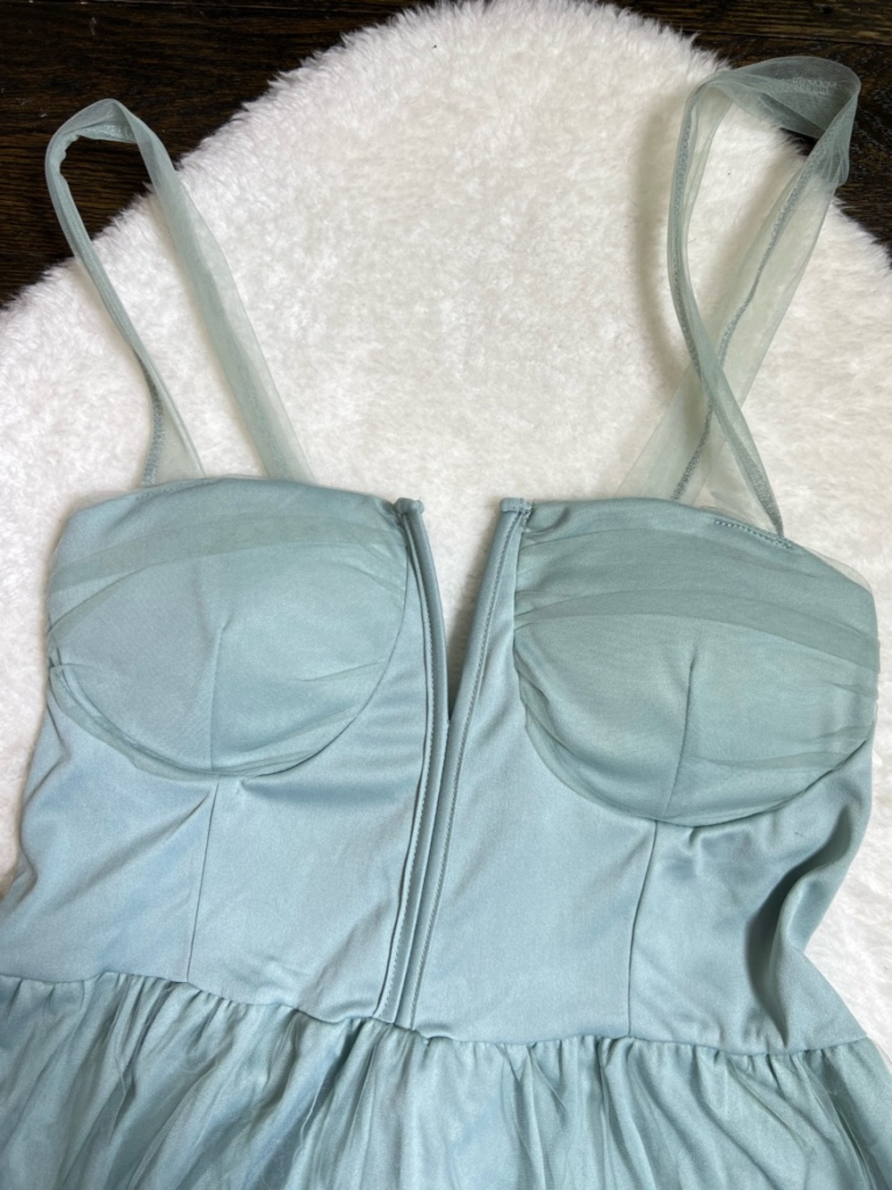JardinVue Blue Chiffon Corset Lace-Up Midi Dress Large - Picture 4 of 16